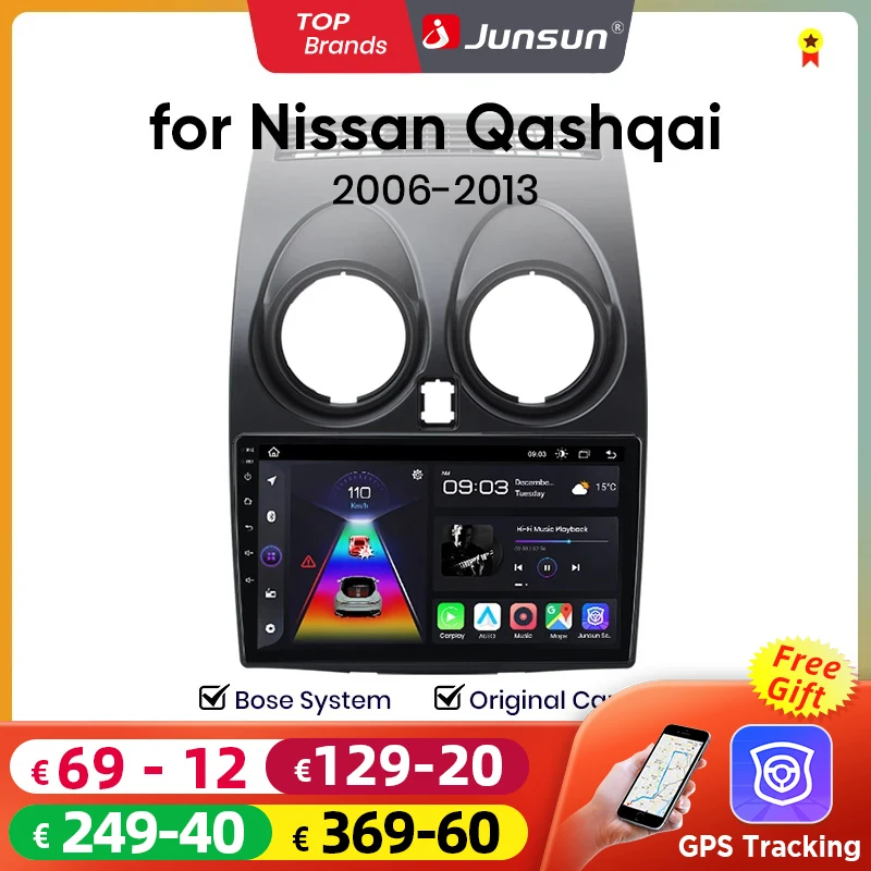 Junsun Android sans fil CarPlay Auto autoradio pour Nissan Qashqai J10 2006-2013 systèmes intelligents DSP SWC RDS GPS FM BT