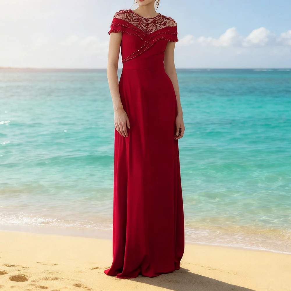 

Элегантные длинные вечерние платья с красными бусинами по индивидуальному заказу для особых случаев, длиной до пола, трапециевидной формы, женские платья для гала-выпускного вечера 2025