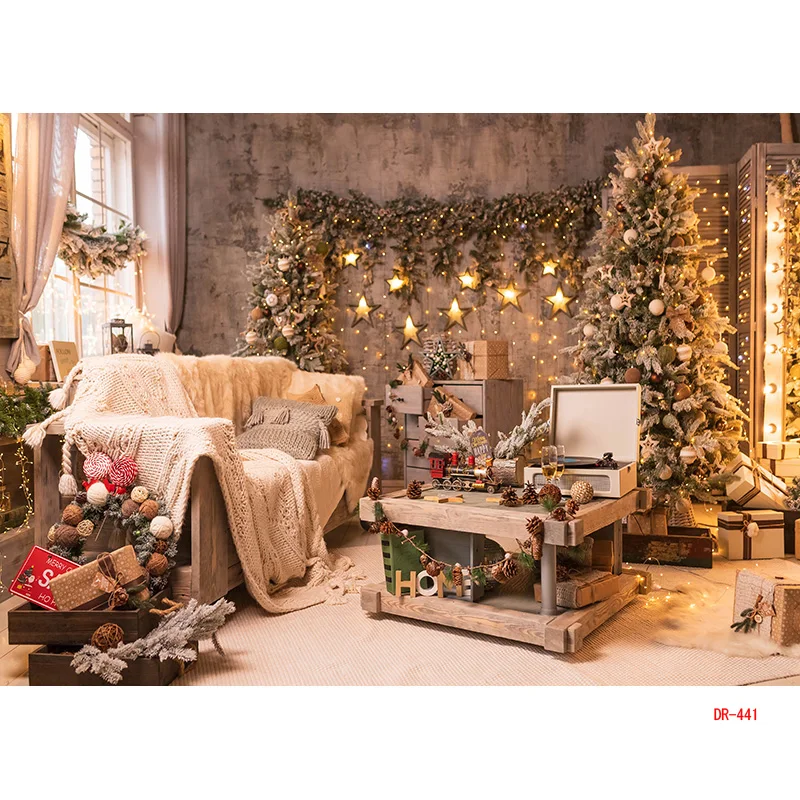 SHUOZHIKE Christmas Day Fireplace Photography Backdrops Prop Window Living Room Interior Storefront Door Background DR-14