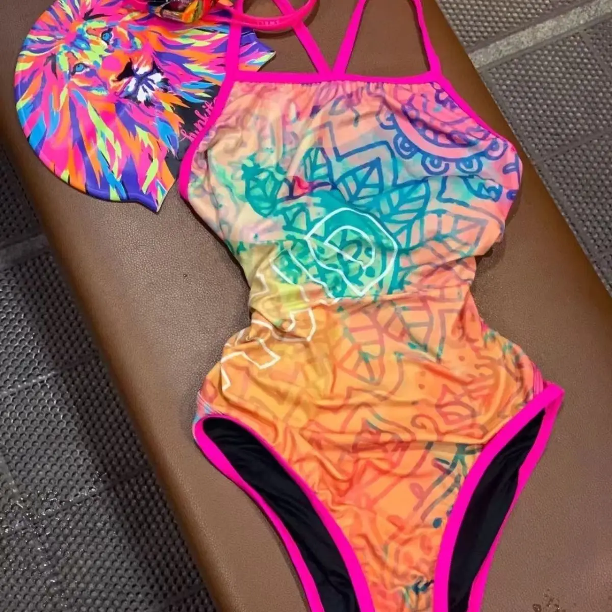 Maillot de bain une pièce pour piscine de course, imprimé graphique de styliste, combinaison mignonne, bikini pour jeunes femmes, mode coréenne, vêtements de plage
