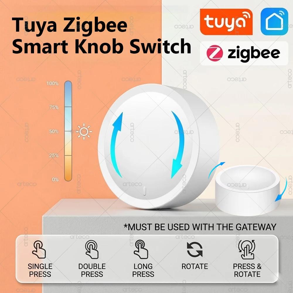 

Tuya ZigBee Smart Knob Switch DIY Wireless Scene Button Controller Rotatable Dimmer Switch Home Appliances Automation Linkage