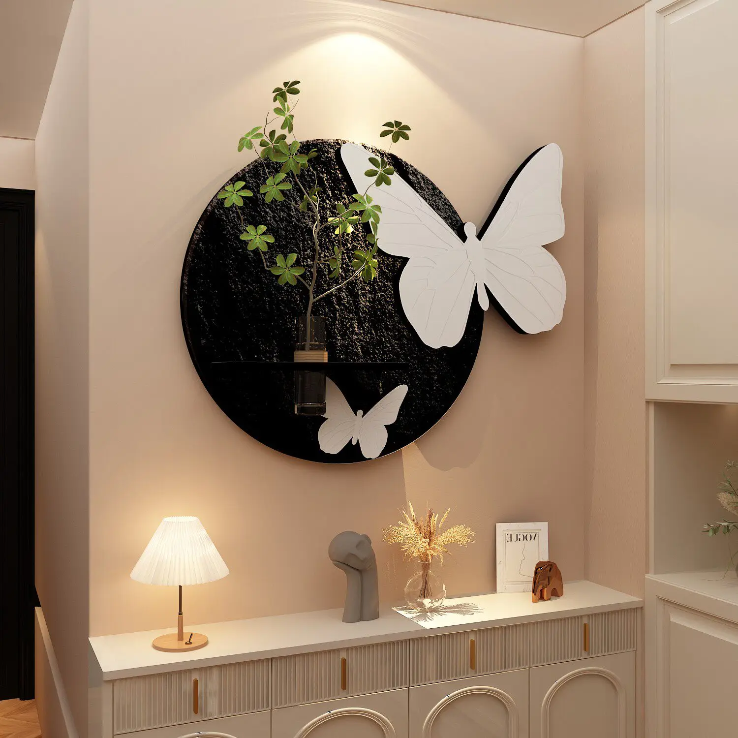 Butterfly decoration landscape painting, high-end antique style living room background wall hanging painting, wall lamp painting
