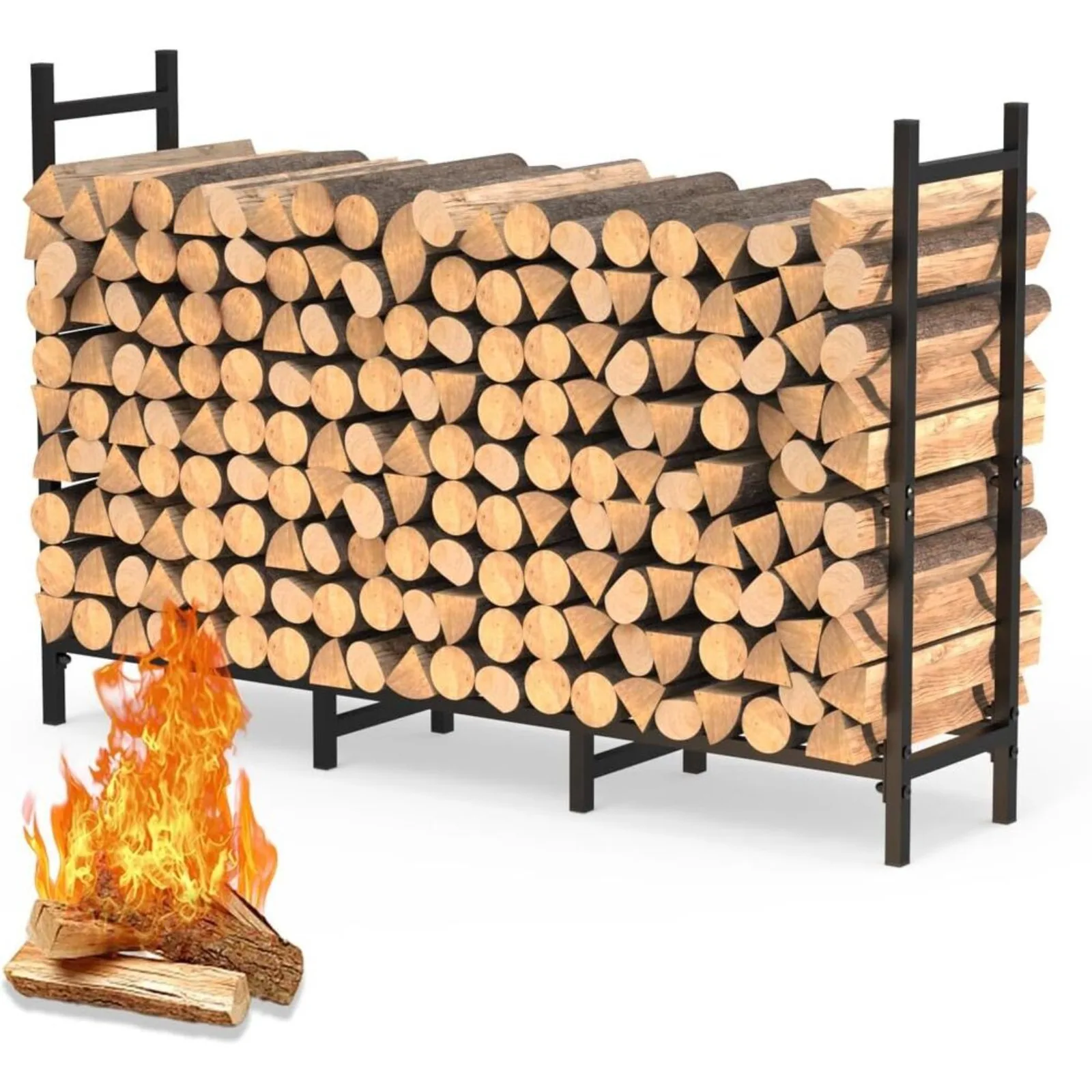 

US 4' Heavy Duty Outdoor Firewood Rack Adjustable Holder Fireplace for Wood Storage