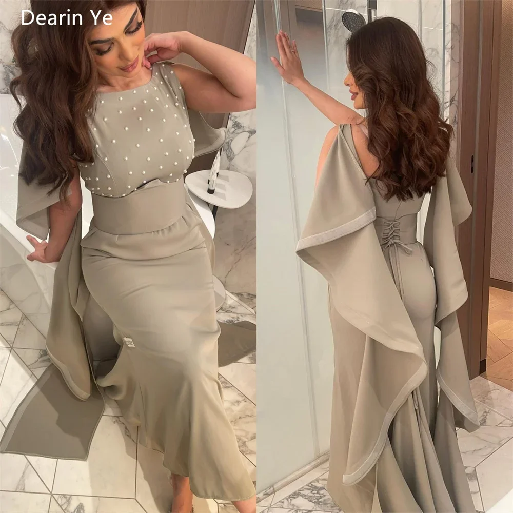 

Customized Saudi Arabia Dearin Scoop Neckline Mermaid Floor Length Skirts Draped Contoured Beading Bespoke Occasion Dresses Even