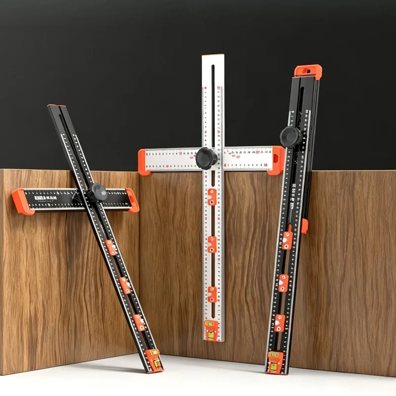 Woodworking Positioning Ruler Punch T-shaped Rulers Multifunction Foldable Ruler Aluminum Portable Combination Angle Rulers