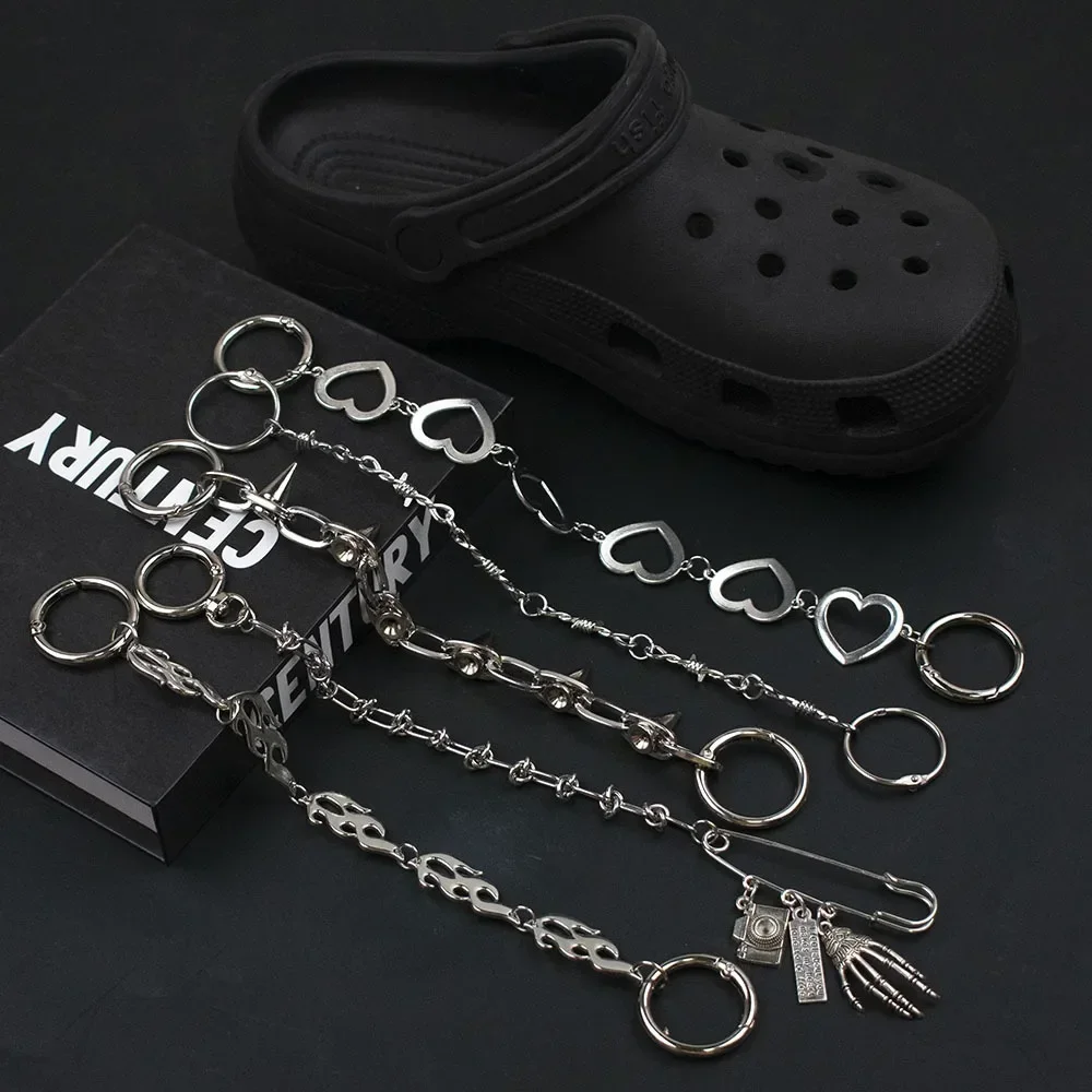 1Pcs Hip-hop Metall Sneaker Dekoration Punk Mode High-top Leinwand Schuh Kette Dunklen Stil Pin Männer frauen Slipper Sandale Zubehör – Detail 2