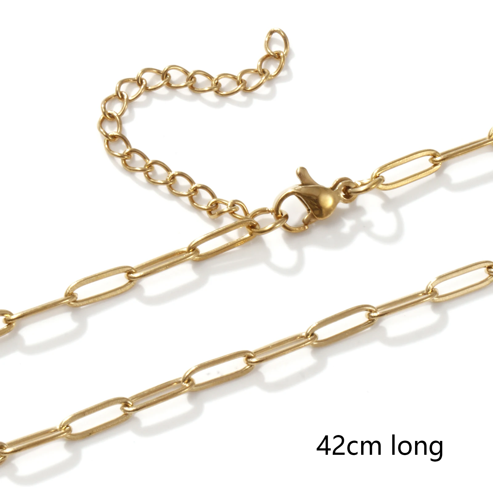 1 Piece Minimalist 18K Gold Plated Chains Necklace 304 Stainless Steel Paperclip Link Chain Necklace 42cm long, Chain Size: 3mm