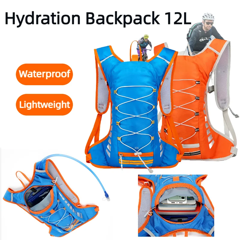 

Lightweight Hydration Backpack - Waterproof Hiking Pack with Insulated Bladder Reflective Strips for Running Cycling Camping
