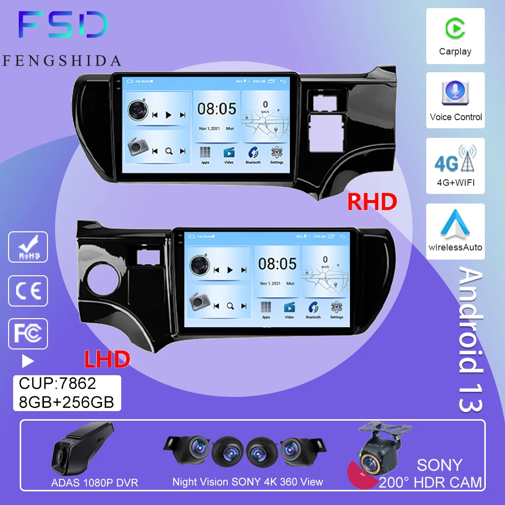 

Android Auto For Toyota Aqua 2011 - 2017 Car Radio Navigation GPS Carplay Head Unit Multimedia Video Player 5G WIFI No 2din DVD