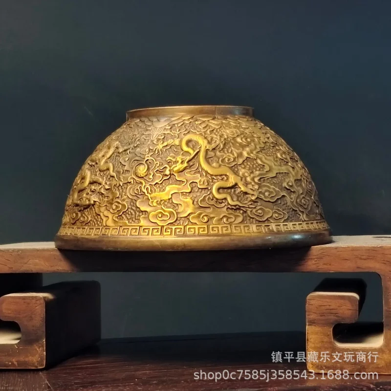 Pure gilded dragon , vintage brass, multi-purpose high-grade copper bowl, home and office gift, feng shui ornament