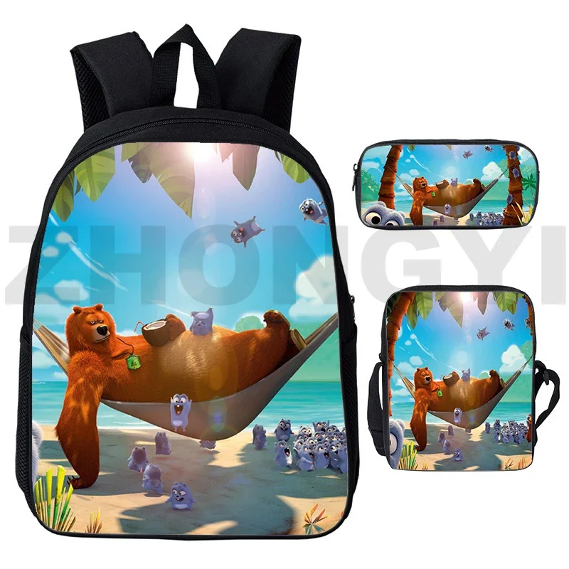 

Cute 3D Grizzy and The Lemmings Backpack High Quality School Back Pack for Boys 3 Pcs/Set Student Anime Shoulder Bag Pencil Case