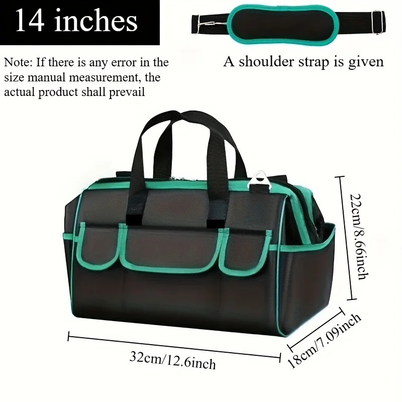 Large Capacity Zipper Electrician Tool Bag, Heavy Duty Wide Opening Tool Storage Organizer with Comfort Soft Handle