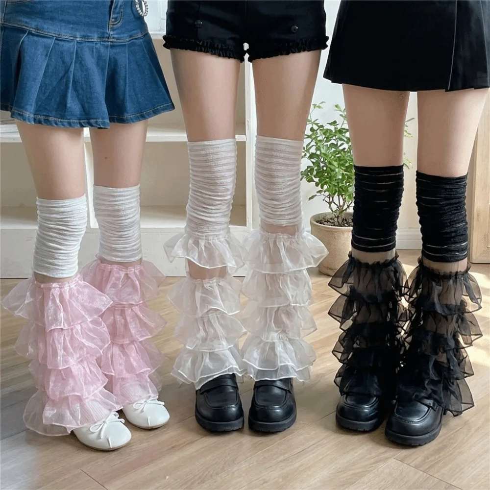 Lace Ruffles Lace Leg Warmers Soft Stretchy Comfortable Fit Over The Knee Socks Mesh Design Delicate Stitching