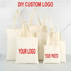 Personal Customize Women Tote Bag Linen Canvas Bag with Print Logo Custom Your Pictures Shopping Bags Cotton Eco Grocery Totes