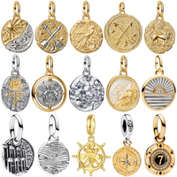 Pattern Charms 925 Sterling Silver High Quality Vintage Round Seal Metal Pendent Golden Beads Bracelets Necklaces Fine Jewelry