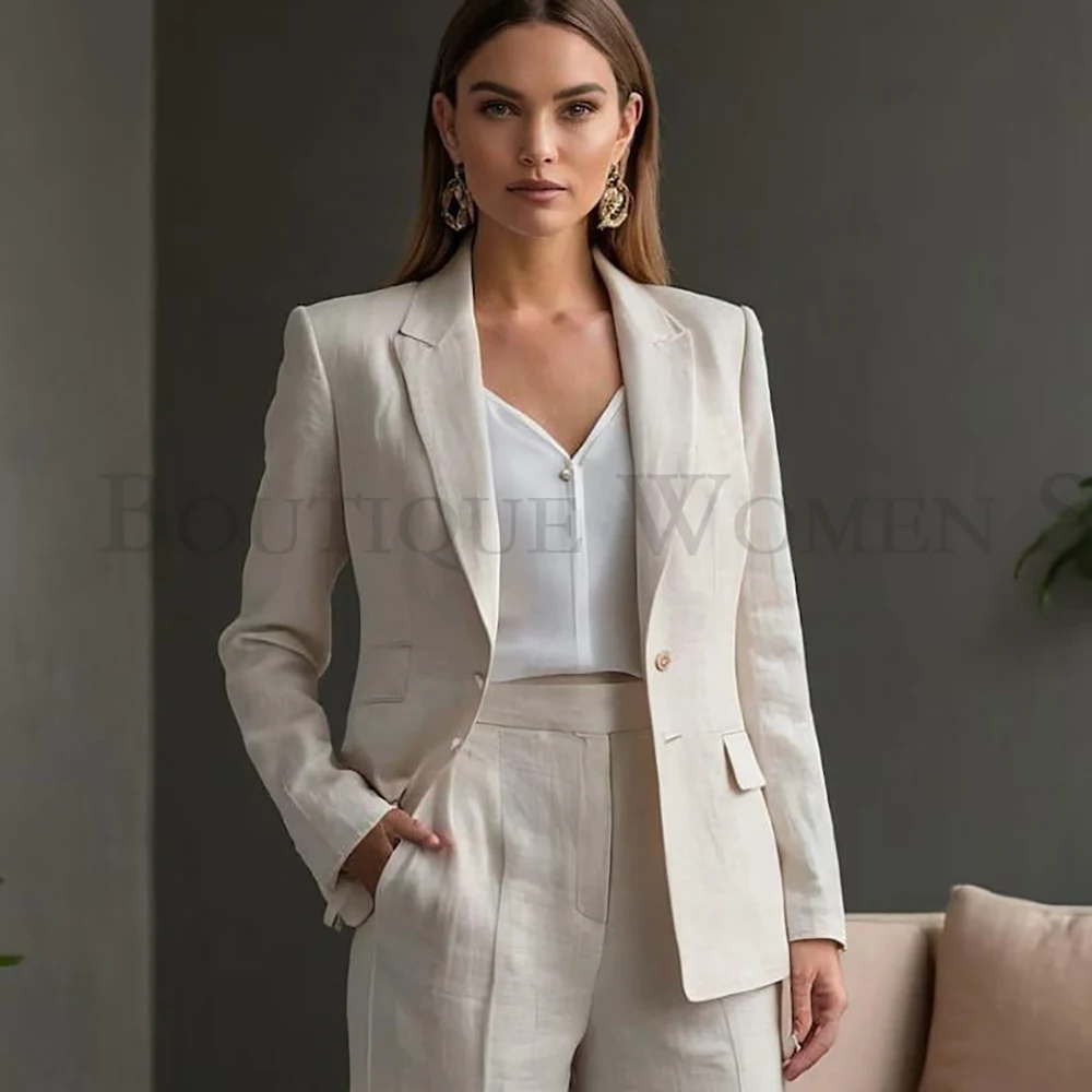 

Fashion Line Women's Suits 2 Piece Jacket Pants Sets Formal Office Work Single Breasted Peak Lapel Slim Fit Female Clothing
