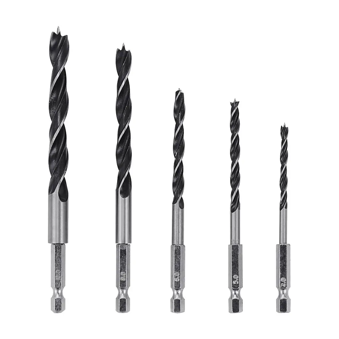 HSS 1/4 inch Hex Shank Brad Point Twist Drill Bits Set Quick Change 5pcs 4 - 10mm for Wood Wood Tools