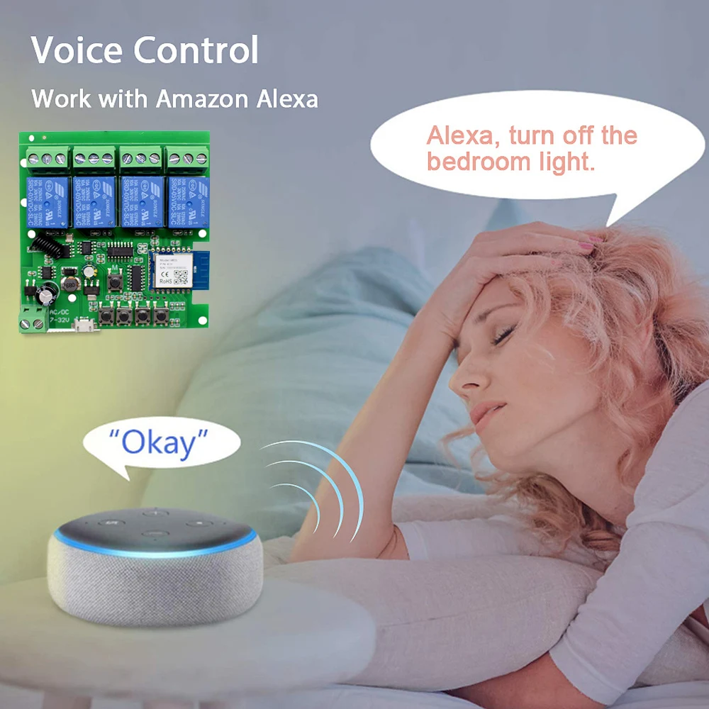 eWeLink Smart Home 433MHz Remote Control Wifi wireless Switch Module 4CH DC 7V-32V 12V 24V 220V Inching Self-locking RF Receiver