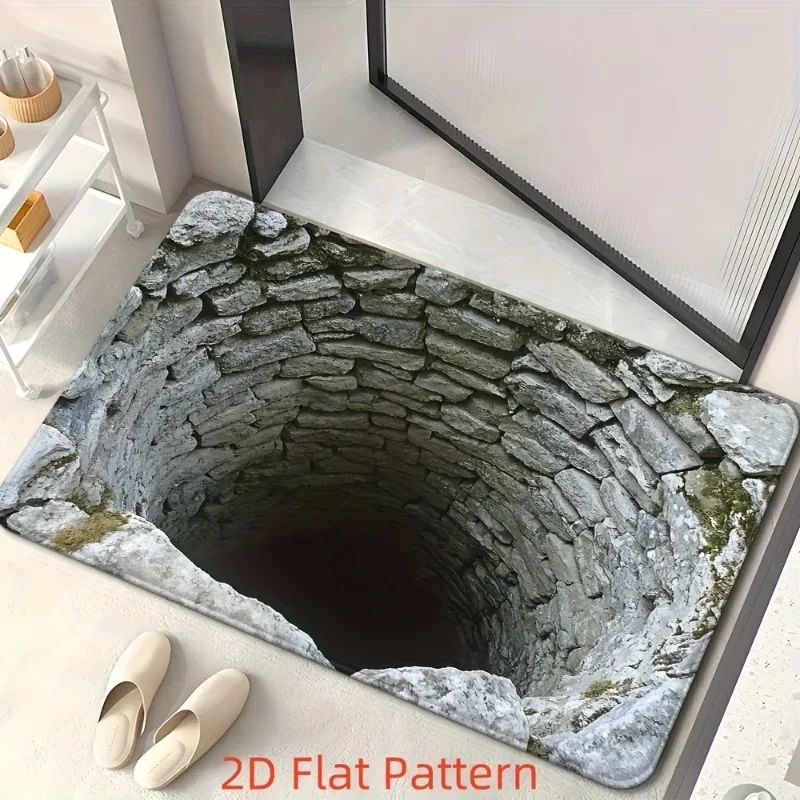 Optical Illusion Mat Rug Realistic Deep Stone Pit Perspective Visual Trap Unique Entrance Decor Creative Perspective Illusion