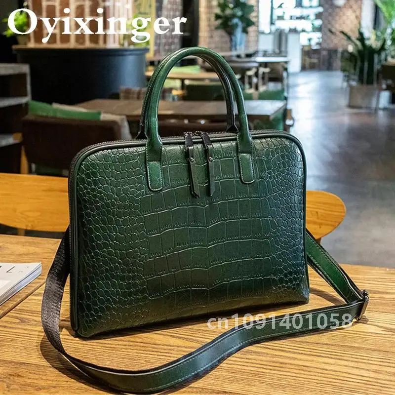 Genuine Leather Laptop Bag Women Office Laptop Briefcase For MacBook Air 13