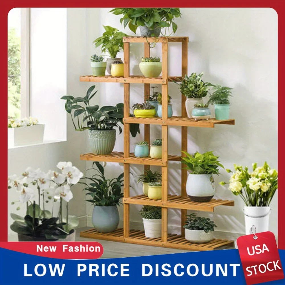 Wall Corner Wooden Plant Stand Indoor Outdoor Garden Flower Pot Shelf Space Save