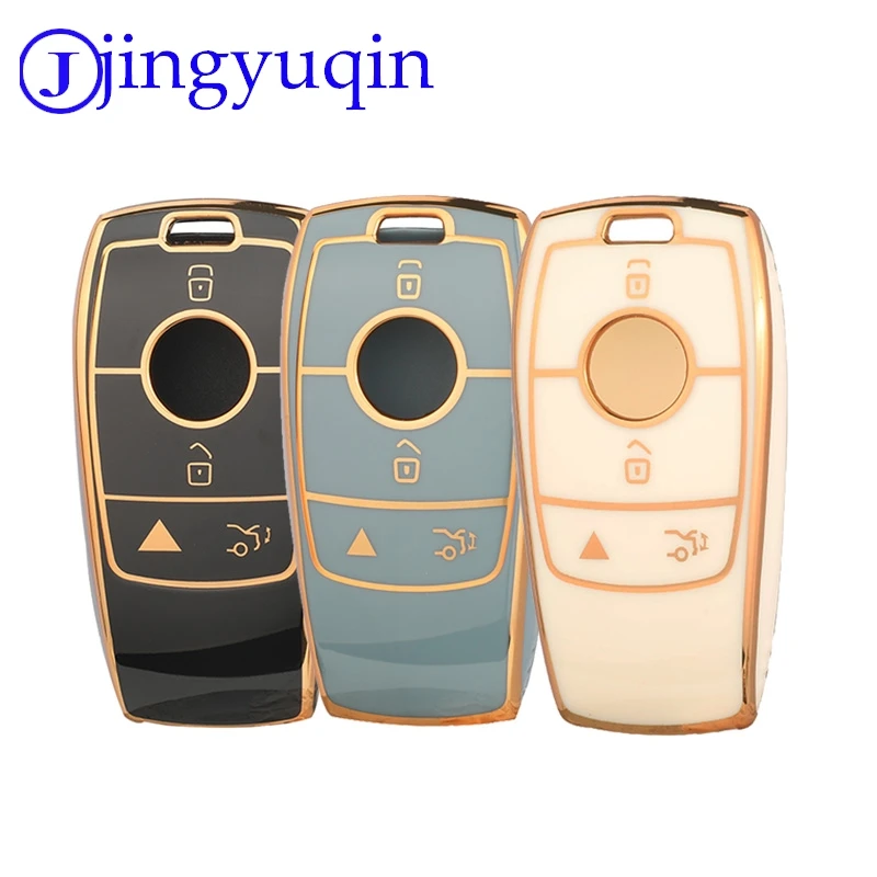 jingyuqin New TPU Car Remote Car Key Protective Shell Case Cover For Mercedes-Benz E, 4 buttons,  gold trim black, white, gray