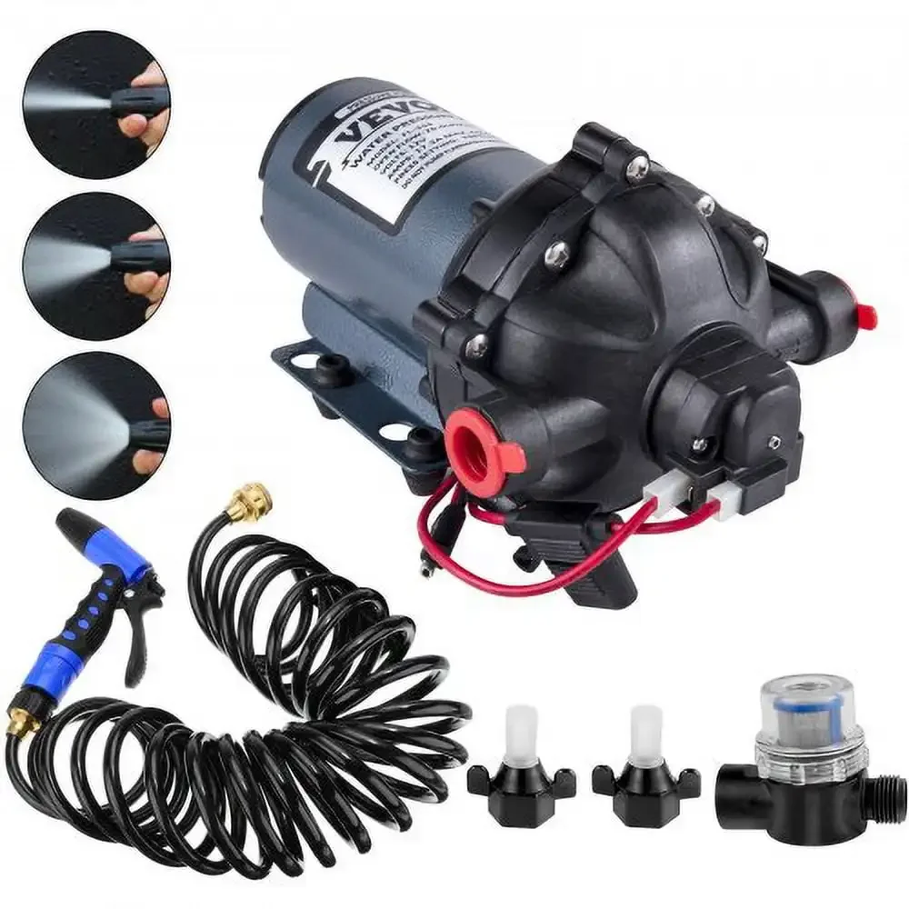 RV Water Pump 5.3 GPM 5.5 Gallons Per Minute 12V Water Pump Automatic 70 PSI Diaphragm Pump with 25 Foot Coiled Hose