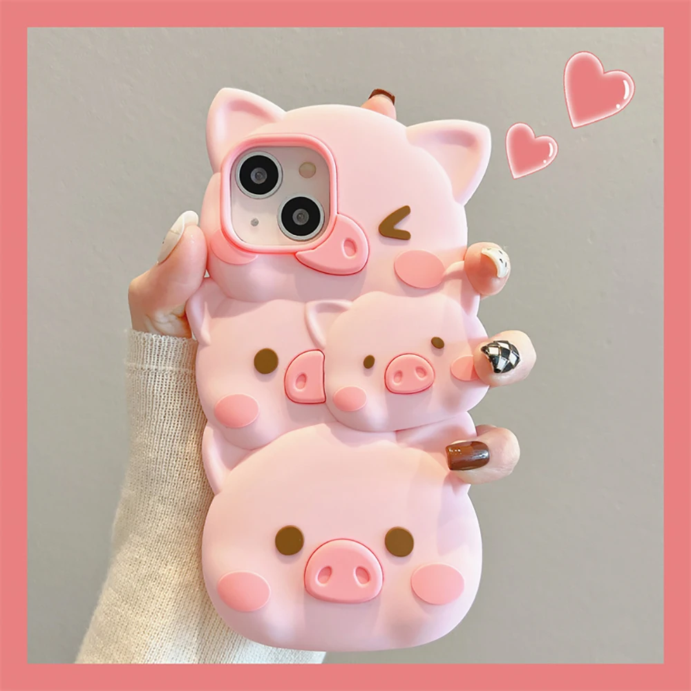 Cute 3D Pig Soft Silicone Phone Case For iPhone 14 13 11 12 Pro Max Cartoon Funny Pig Shockproof Bumper Back Cover Case Funda