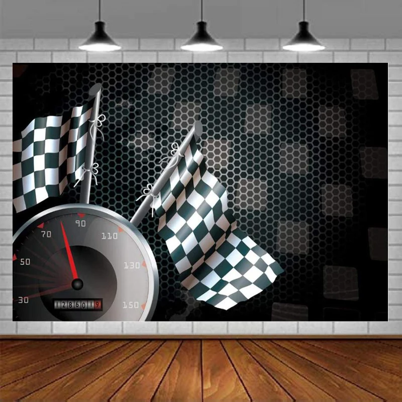 Speedometer Racing Chequered Flag Background Motorcycle Race Photography Backdrop Speed Automobile Formula One Motor Car Auto