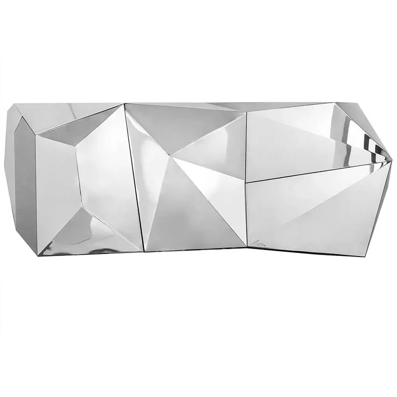 

Polished mirror, stainless steel, three dimensional geometric splicing, simple, light luxury, polyhedron, hotel bar