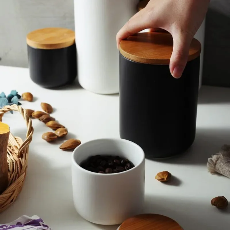 260ML/800ML/1000ML Sealed Ceramic Storage Jar With Bamboo Lid  Spices Container Kitchen Food Bottle Coffee Tea Caddy