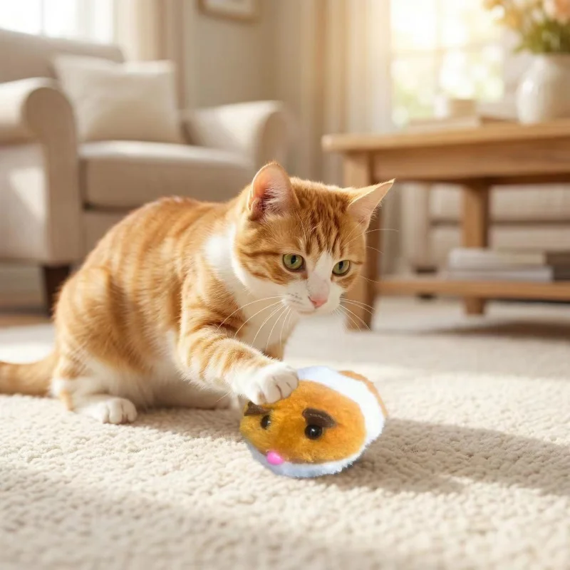 Manuelles Katzenspielzeug, Hunde- und Katzenspielzeug, simuliertes mechanisches Maus-Spielzeug, das sich drehen und weglaufen kann, Plüsch-Hamster.