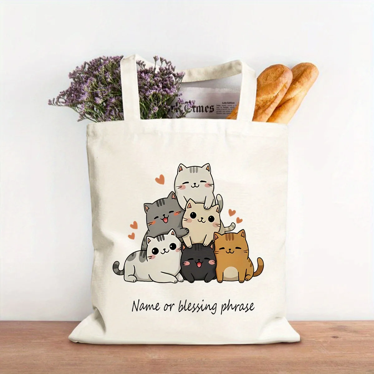 Creative Cartoon Cute Cat Print Design Simple Multi Functional Shoulder Bag Personalized Customizable Text and Name Shoulder Bag