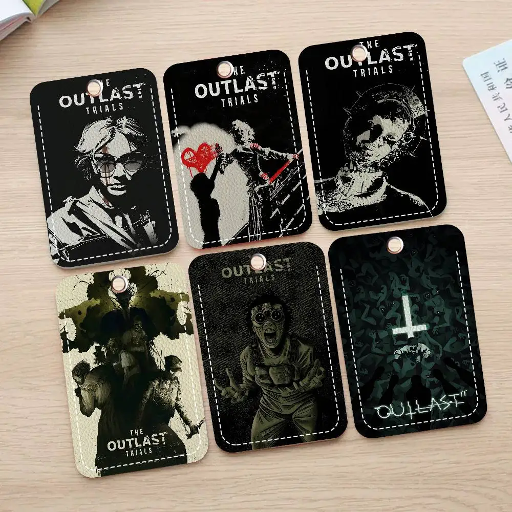 1pc Game T-The O-Outlast T-Trials 1Pc PU Leather Card Holder Keychain Key Ring Door Lock Access Tags ID Card Case Keychain Card