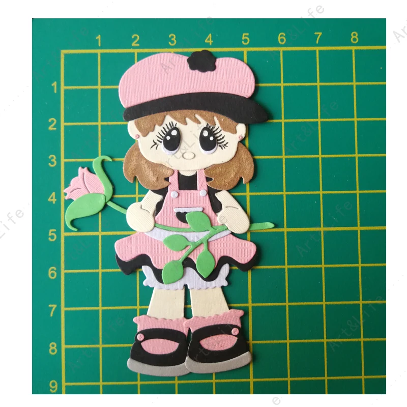 Child Crafts New Metal Cutting Dies Flowers Cute Girl Stencils for Scrapbooking DIY Album Birthday Paper Cards Embossing Die Cut