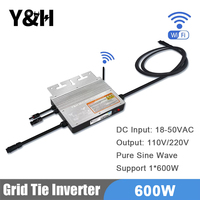 Y&H 600W Grid Tie Inverter with WiFi MPPT Micro Solar Inverter Stackable AC110V 220V Auto DC30-60V Solar Input Pure Sine Wave