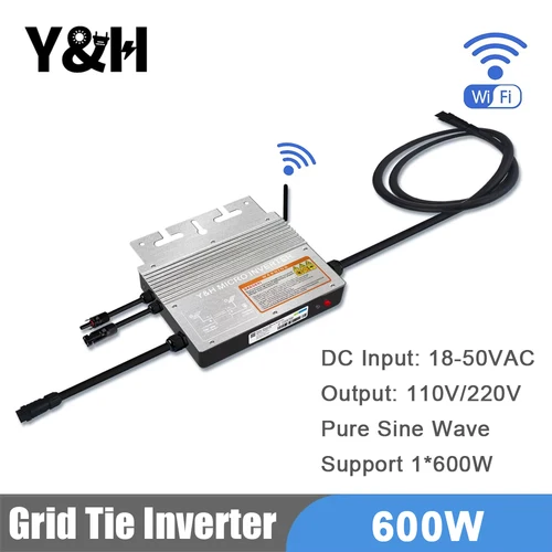 Imagen 1 del producto Inversor de conexión a red Y & H de 600W con WiFi MPPT Micro inversor Solar apilable AC110V 220V DC30-60V automático entrada Solar onda sinusoidal pura