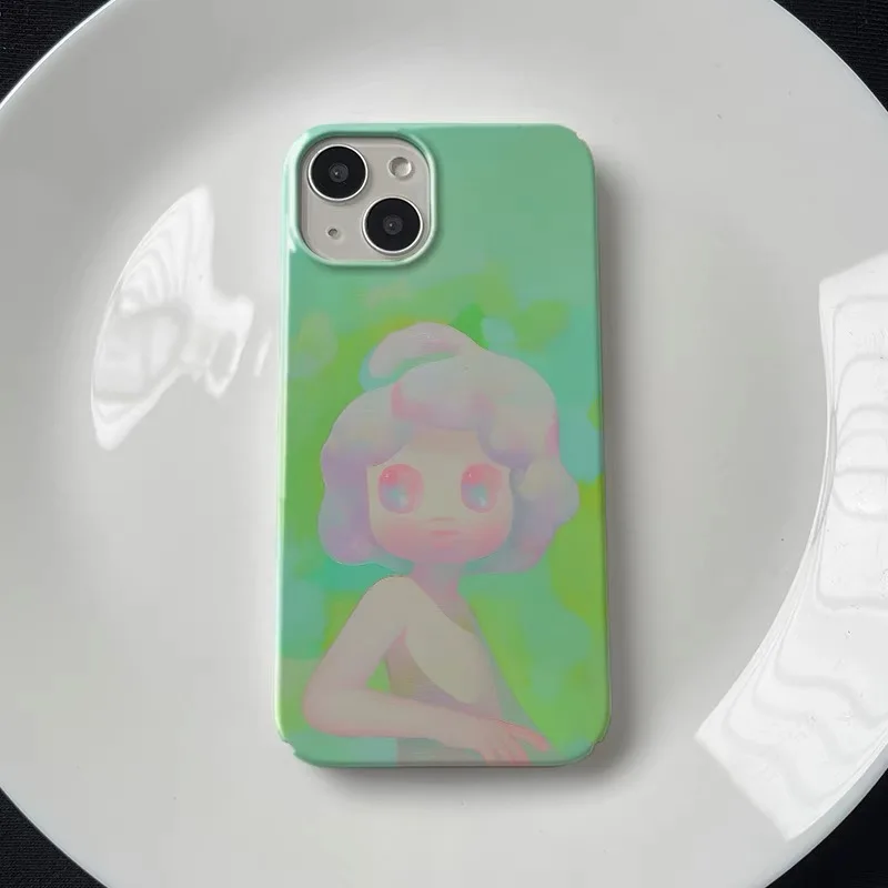 Dopamine Dudu Mouth Art Blue Phone Case for IPhone 14 11 12 13 Pro Max12 Mini  Retro Cute Phone Case for IPhone XR X 14 15 Plus