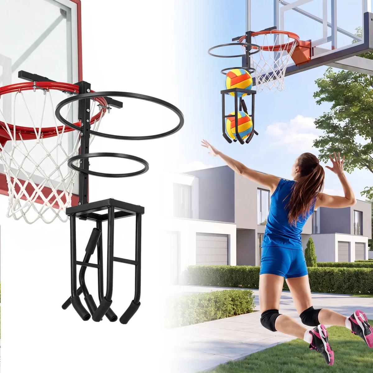 Volleyball Training Aid, Adjustable Heavy-Duty Volleyball Spike Serve Trainer for Basketball Hoop, Outdoor Practice Equipment for Teens & Athletes