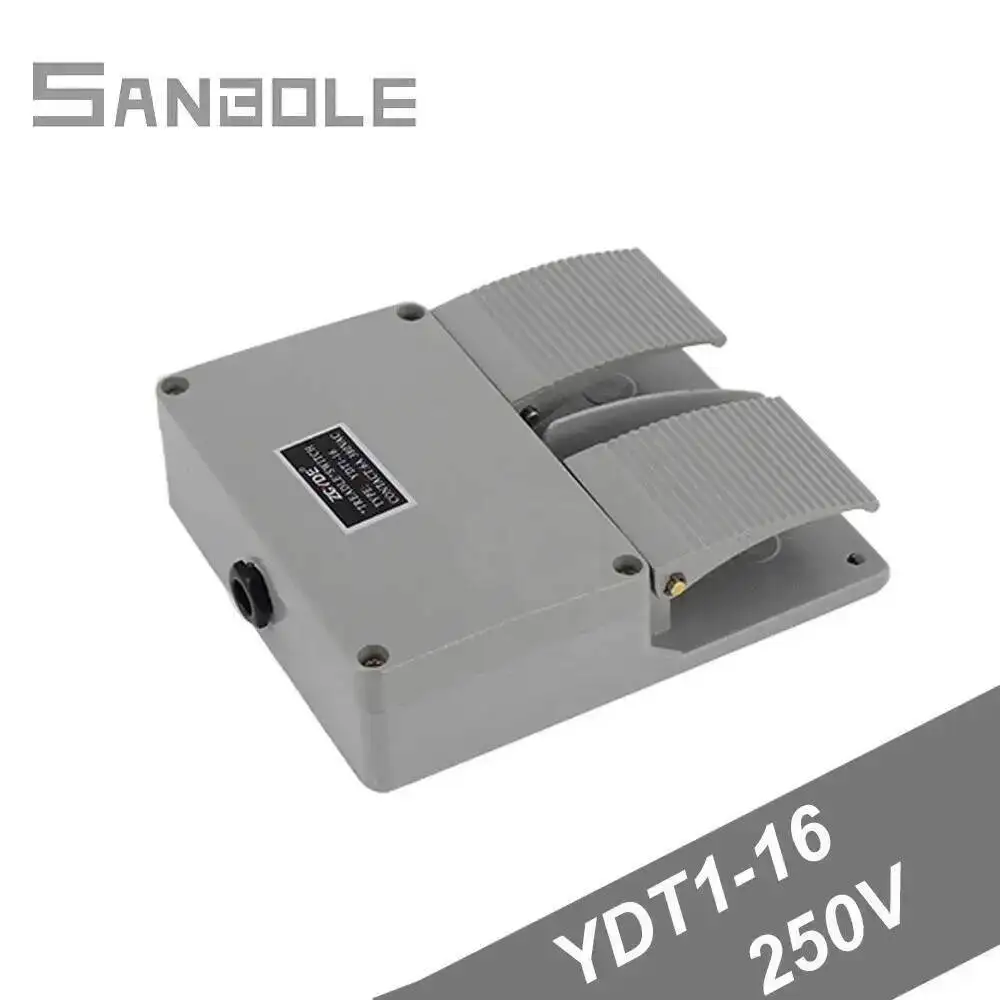 Foot Switch YDT1-16 Pedal Type Silver Contact Aluminum Shell Gray Machine Tool Accessories Double Feet Tread 10A 250V