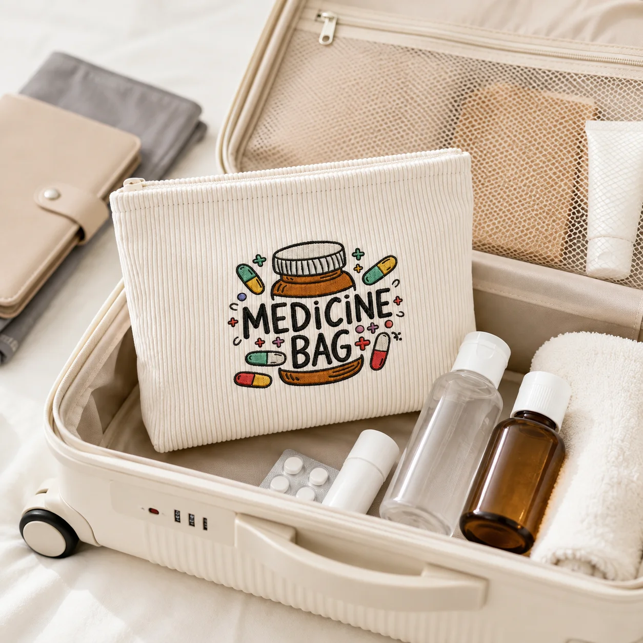 Printing Medicine Bag Soft Corduroy First Aid Pouch for Home Travel Family Medication Organizer Medical Storage Zipper Case view 4