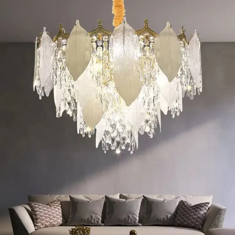 Modern LED Maple Leaf Ceiling Chandeliers Luxury Ring Villa Pendant Light Atmosphere High-end  Living Dining Room Hanging Lamp