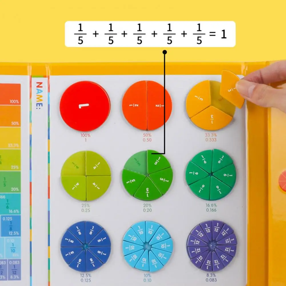 Fraction Tiles Circles Book Educational Magnetic Fraction Tiles Book with Pen for Elementary Students Math for Learning