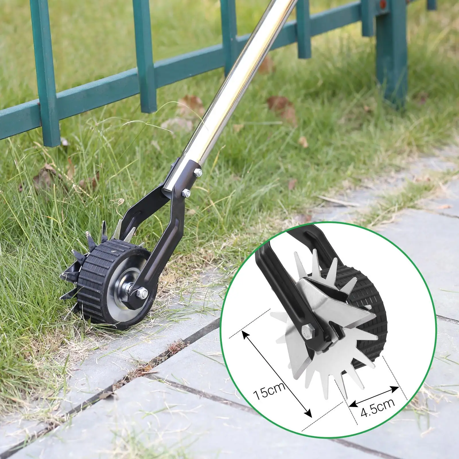 Lawn Edger Tool Wheel Rotary Edger Hand Saw Cordless Manual Lawn Edger Rotary Shear for Park Garden Yard Landscaping Sidewalk