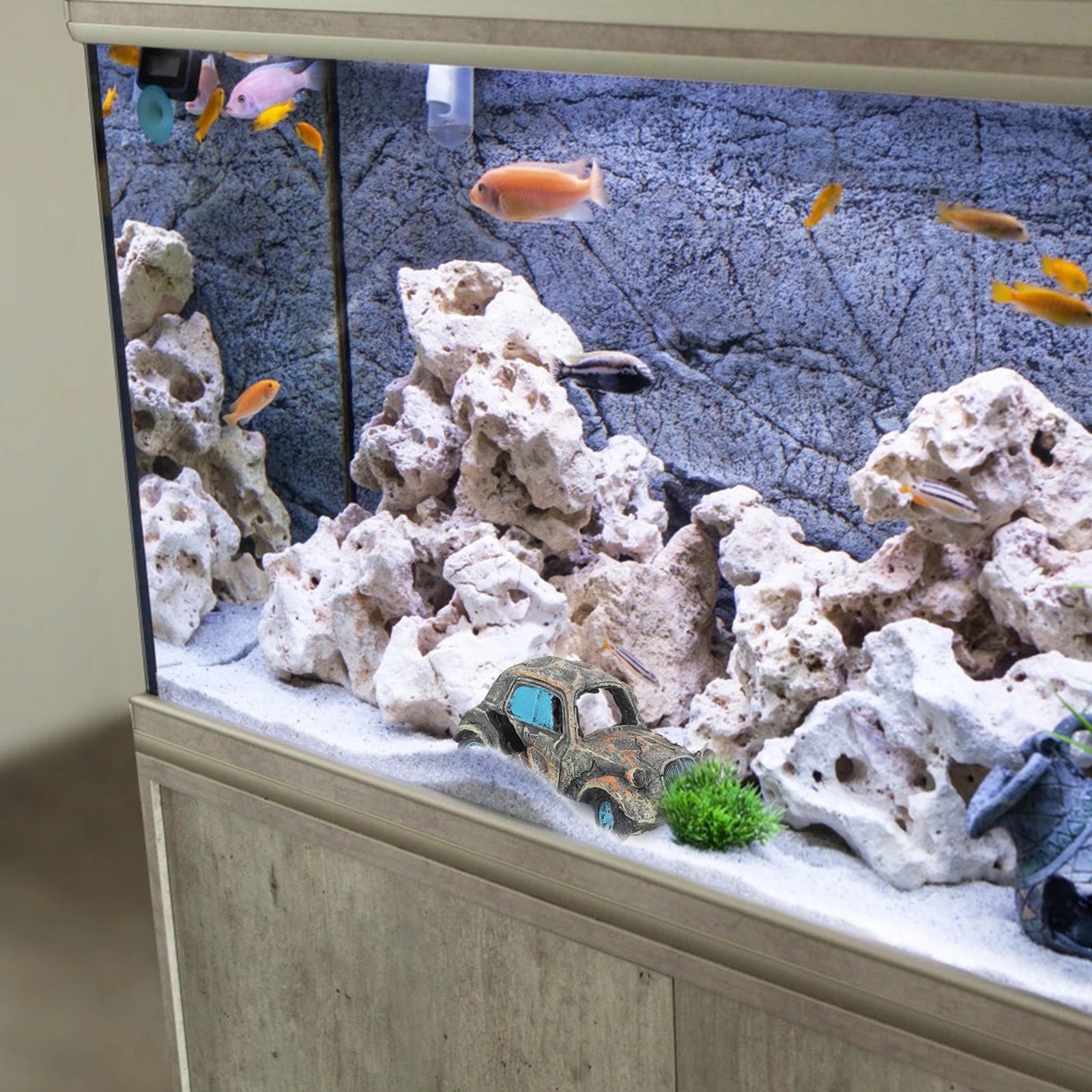 

Aquarium Cave Ornaments Car Wreckage Fish Tank Shelter Hideout Decoration Resin