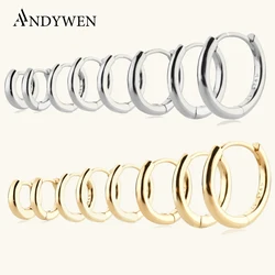 ANDYWEN 925 Sterling Silver Gold 5mm -12mm Plain Thick Huggies Size Circle Hoop Luxury Jewelry 2021 Women Wedding Gift Jewels