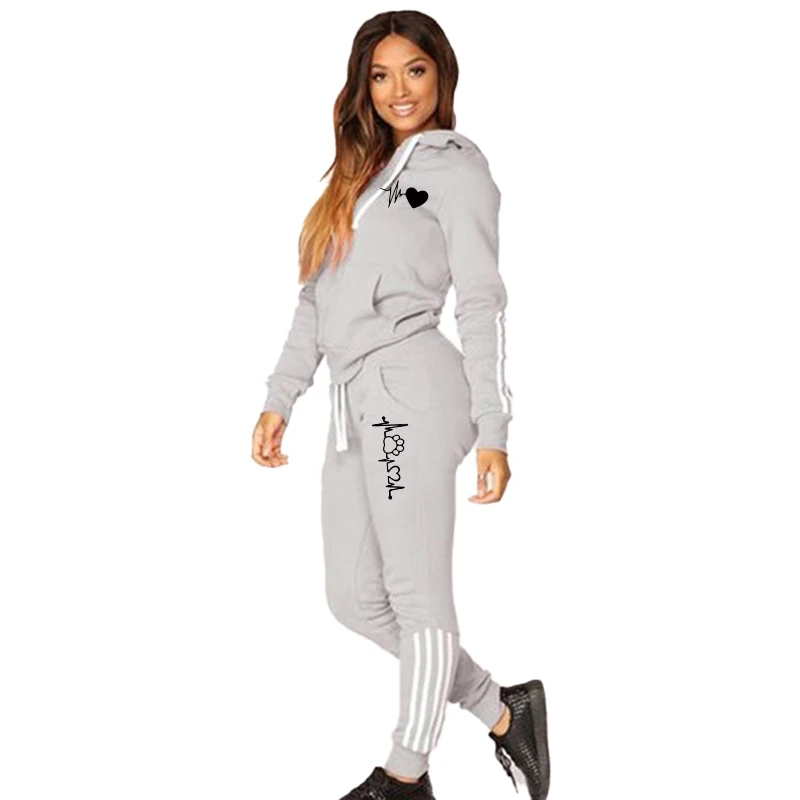 Winter Women American Tracksuits Sets Casual 2 Piece Set Sport Suit Zip Up Hoodies High Street Jogger Plus Size Harajuku Clothes