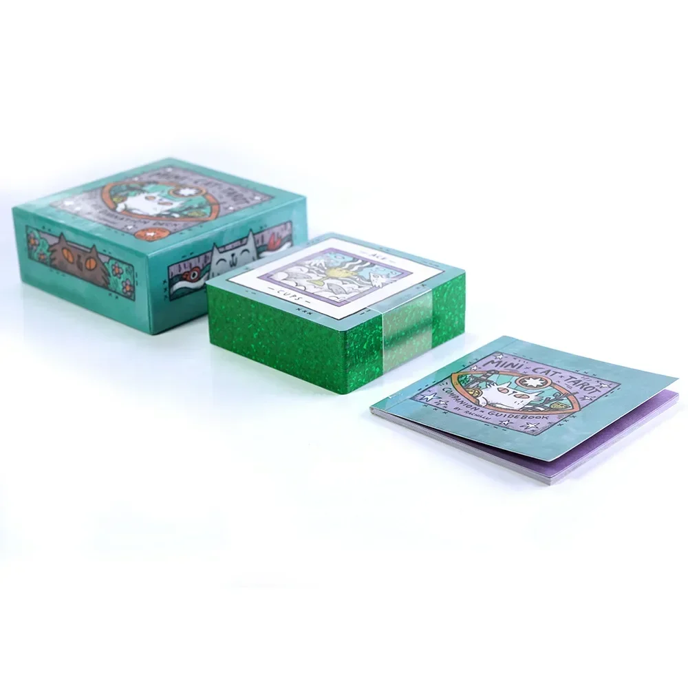 بطاقات تارو صغيرة على شكل قطة مكونة من 78 قطعة مقاس 1: 1، كتاب دليل حافة مذهبة، ألعاب لوحة التارو