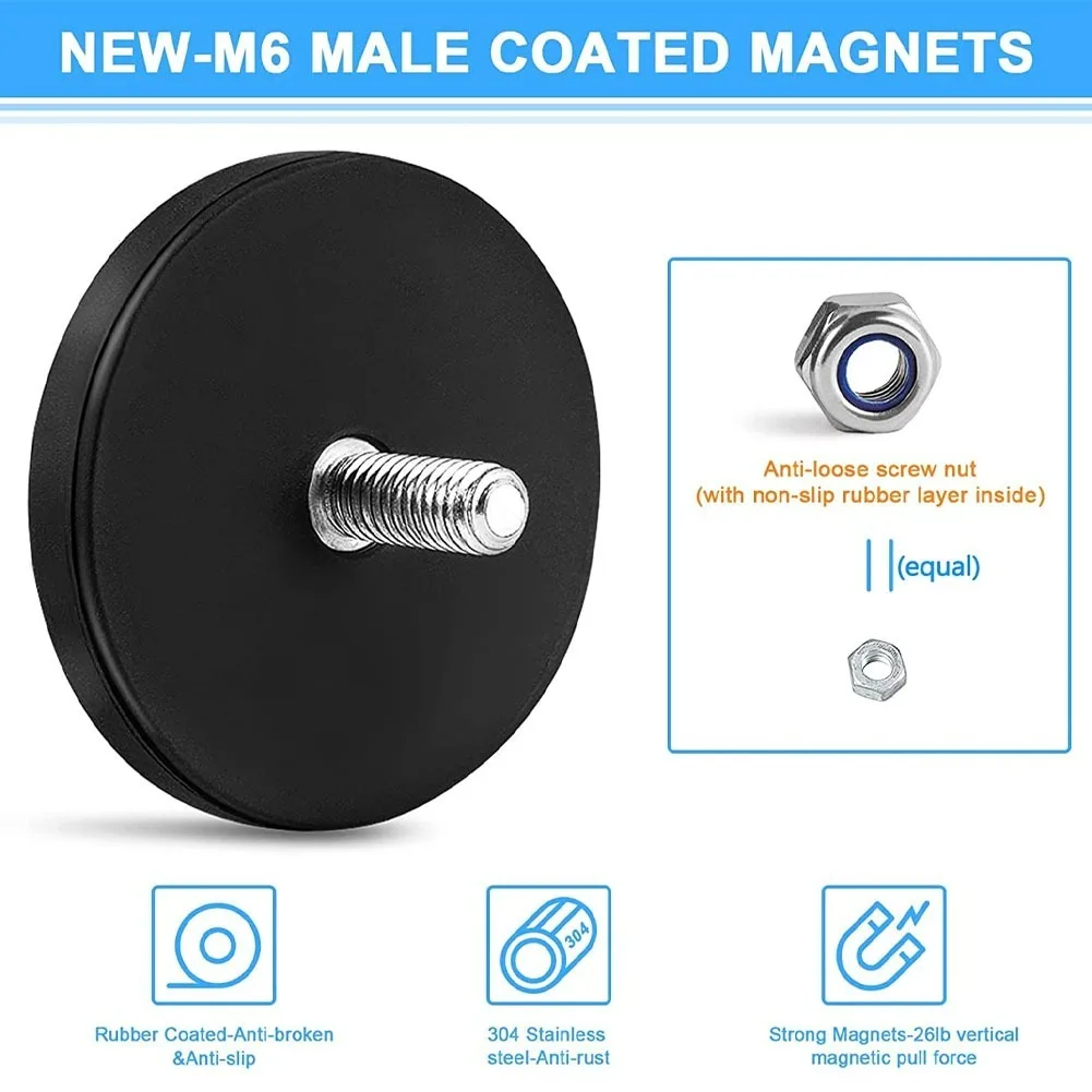 C43/66/88 Neodym-Magnet, gummiert, Montagemagnete, schwarzer Bolzenmagnet, lackierte Oberfläche mit Schrauben und Muttern für Kamera-Werkzeuge – Detail 5