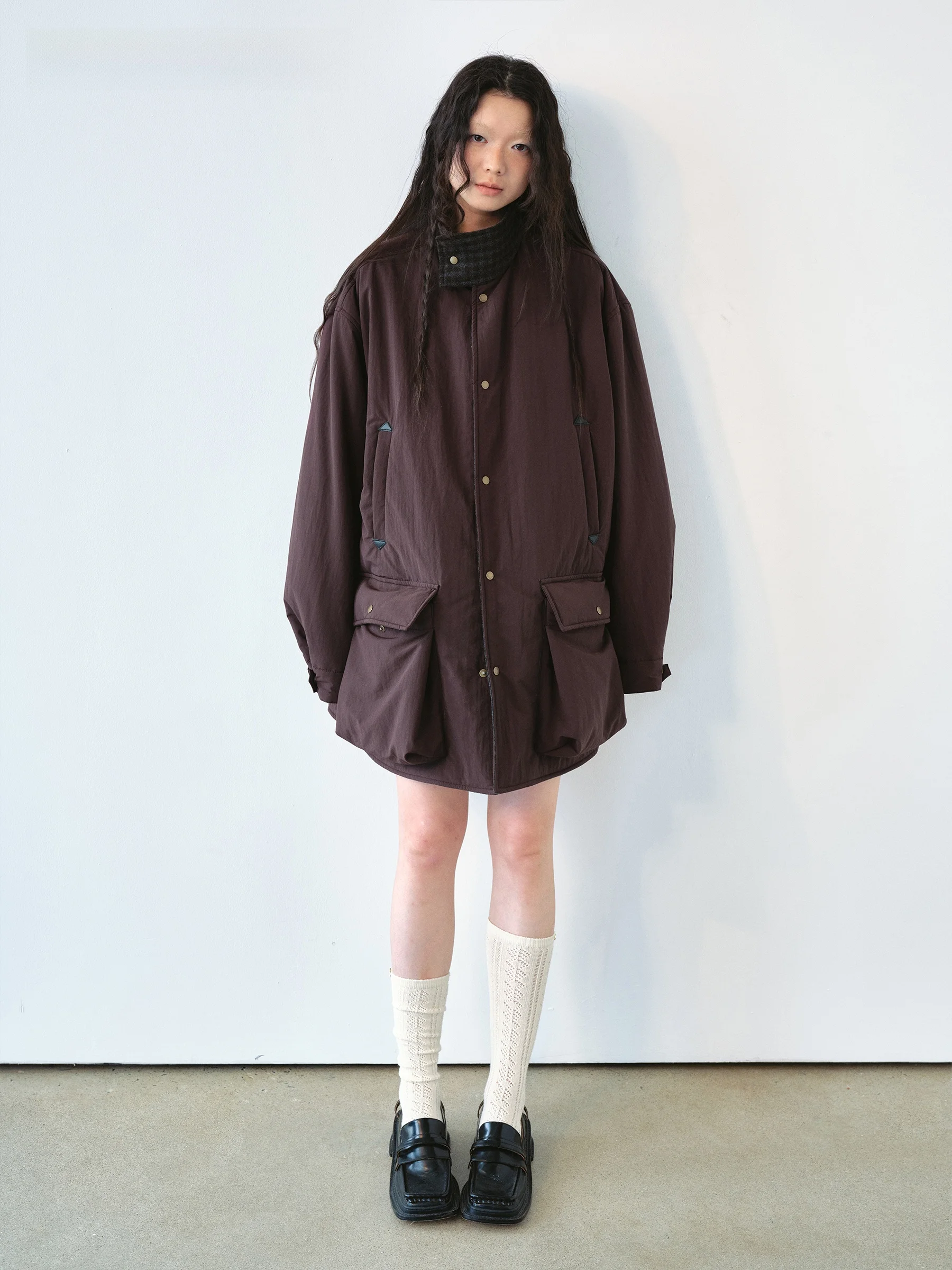 

VERMO Retro Tailored Windproof Inner Clip Wool Cotton Loose Cotton Jacket Coat with Pockets Stand Collar Unisex Thickened Lon...